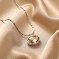 Magnifique collier pendentif ovale en quartz synthétique pour femme, plaqué or 18 carats, chaîne serpent en acier inoxydable 304, réglable
