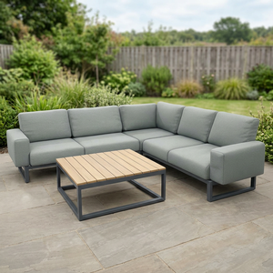Conjunto de Sofá Seccional Moderno en Forma de L con Cojines de Tela y Patas de Metal para Sala de Estar o Exterior - Product Image 6
