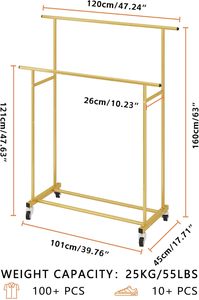 Perchero Metálico Móvil de Gran Capacidad con Doble Barra y Ruedas para Almacenamiento de Abrigos y Zapatos - Diseño Moderno para Dormitorio y Sala de Estar - Product Image 3
