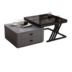 Tavolino da Caffè Multifunzionale in Stile Italiano Moderno con Cassetto Portaoggetti, Piano in Vetro, Pietra Sinterizzata e Struttura in Metallo per Soggiorno - Product Image 5