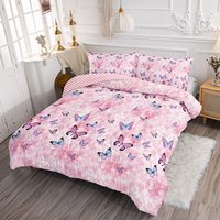 Ensemble de couette pour enfants quatre saisons, motif de fleurs roses et de papillons pour filles, ensemble de literie mignon pour enfants avec des personnages de dessins animés