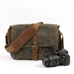 Wholesale custom water-resistant waxed canvas digital camera bag with removable divider