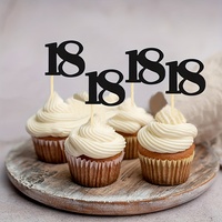 Décoration de cupcake pour 18e anniversaire en noir, décoration de cupcake pour 18e anniversaire adulte, gâteau pour 18e anniversaire