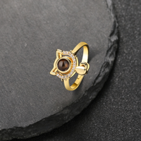 Bague de projection photo discrète « Je t'aime » en 100 langues, avec visage de chat, halo en zircon, or, ouverte et ajustable, cadeau pour les amoureux des chats