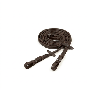Longe en caoutchouc Rub International noire pour l'équitation western avec boucle métallique et embouts de rênes, 54 pouces de long, portable - Product Image 1
