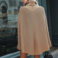 Vente directe d'usine dames hiver surdimensionné col roulé pulls pull châle côtelé tricot Poncho couleur unie tricoté pull
