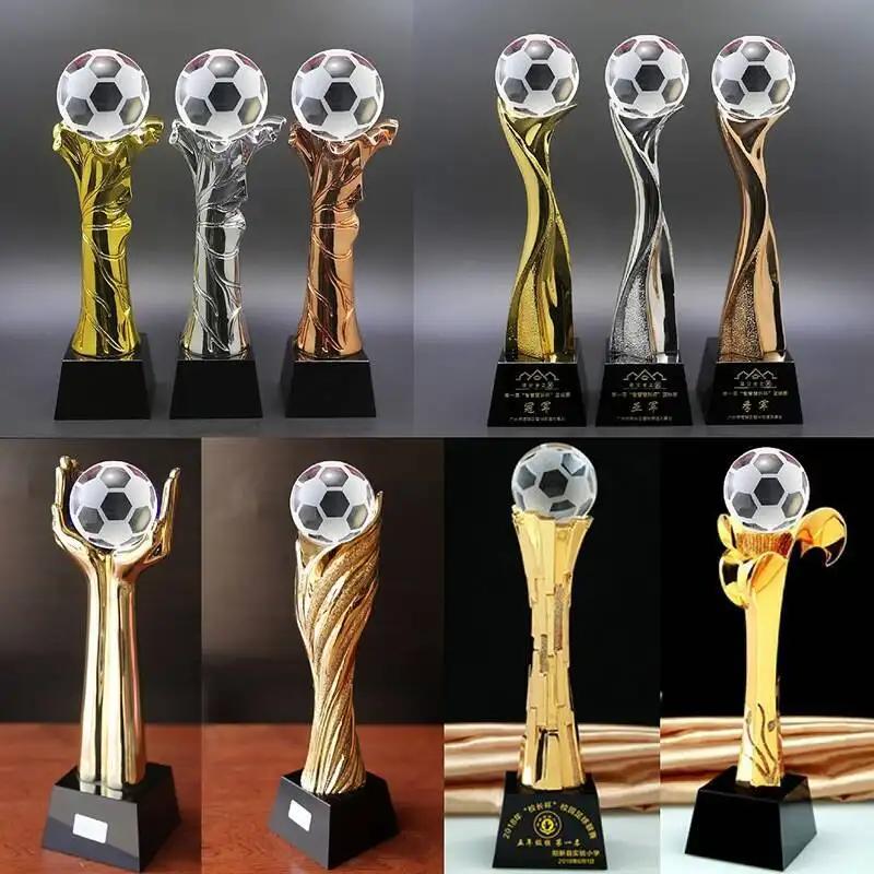 Trofeo de fútbol personalizado, grabado láser con palabras o texto para eventos deportivos, venta al por mayor, barato