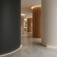 Panneaux acoustiques en lattes de bois pour décoration murale avec grilles ondulées semi-circulaires enroulables