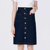 Jupe en jean taille haute pour femme OEM ODM, style décontracté, fendue, brodée, coupe droite, teinte unie, style vintage chinois, ligne A