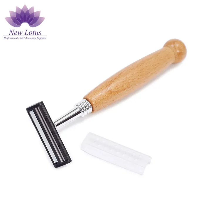 High Quality Bamboo Wood Handle Replaceable Razor Head Safety Razor With Blades For Men Shaving