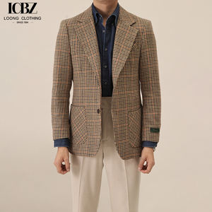 Costume d'hiver italien vintage britannique pour <span class=keywords><strong>homme</strong></span>, veste de costume en laine à <span class=keywords><strong>carreaux</strong></span>, coupe ajustée, simple boutonnage, haut de gamme - Product Image 6