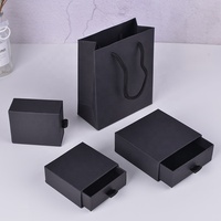 Boîtes d'emballage pour bijoux en carton rigide avec tiroir coulissant, impression de logo personnalisé, couleur noire, pour bagues, colliers, bracelets, boucles d'oreilles, bracelets rigides