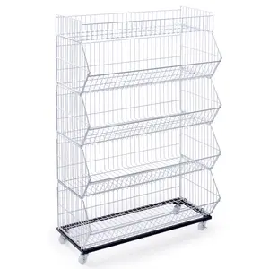 5 Tiers Basket Storage Wire Shelving For Supermarket And Stores