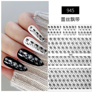 3D สีดำสีขาวลายลูกไม้สติกเกอร์ติดเล็บงานแต่งงานการออกแบบเล็บสติ๊กเกอร์ติดเล็บแบบมีกาวในตัวอุปกรณ์ตกแต่งเล็บที่หรูหรา - Product Image 5