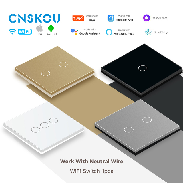 CNSKOU Cheap Price European Standard Toughened Glass Panel 110V 220V Smart Home 1/2/3 /4gang Touch Wifi Light Wall Switches Tuya
