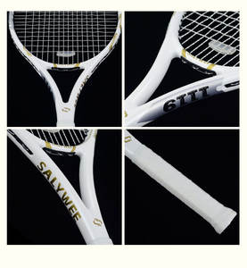 Raquette de tennis professionnelle - Fibre de carbone intégrale, conception monobloc en nylon |   Anti-choc et anti-torsion |   Poignée antidérapante extra résistante | - Product Image 4