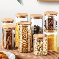 Bocal de rangement élégant en verre avec couvercle en bois massif, conteneur anti-humidité pour céréales, flocons d'avoine, pâtes, épices, organisateur de placard