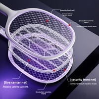 Raquette anti-moustiques 2-en-1 rechargeable avec affichage du niveau de batterie, indice de protection IP33, haute tension, pour usage domestique intérieur