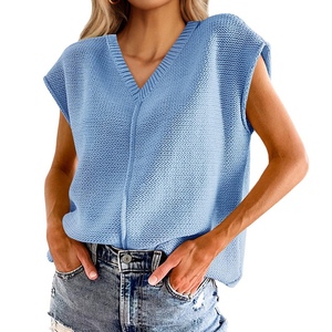 เสื้อกั๊กไหมพรมคอวีแขนกุดทรงหลวม น้ำหนักเบา สไตล์ลำลองสำหรับผู้หญิง แฟชั่นฤดูร้อน - Product Image 6