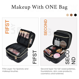 Leather Travel Cosmetic Bag Double Layer Makeup Organizer Bags Waterproof <b>Toiletry</b> <b>Storage</b> Bag Portable Make up Carry Pouch - Product Image 2