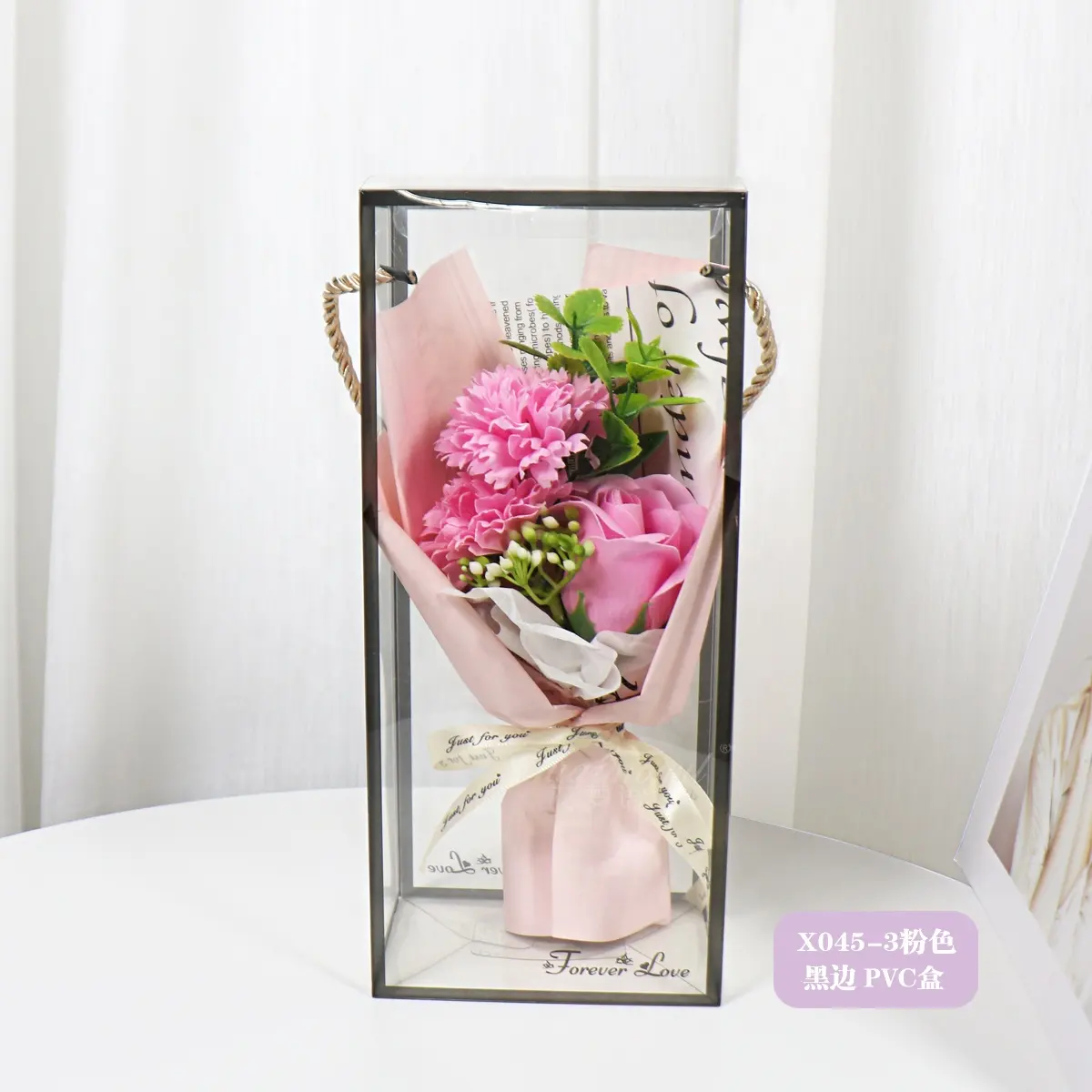 Hadiah Hari Valentine bunga abadi sabun mawar untuk mengirim pacar guru hadiah ulang tahun PVC tepi hitam kotak hadiah