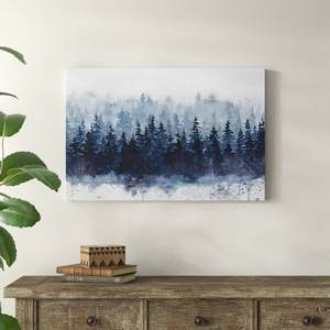 Art sur toile personnalisé pour chambres d'hôtel paysage Nature Art mural bleu marine clair blanc 'Indigo Forest'-impression sur toile peinture - Product Image 2