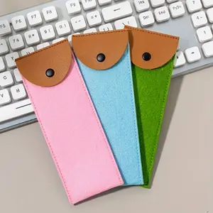 Felt Stitching Faux Leather Pen Bag 2 Or 3 Pens Stationery Pouch Case With Snap Button Pen Felt Sleeve Protective Case