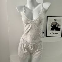 Pyjama d'Été Femme Brandy BM de Haute Qualité en Pur Coton, Débardeur Polyvalent Coupe Ajustée à Imprimé Floral avec Col en V et Dentelle