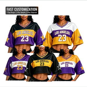<span class=keywords><strong>Camiseta</strong></span> Corta Personalizada OEM ODM de los <span class=keywords><strong>Lakers</strong></span> para Mujer, Estilo Oversize con Hombros Caídos, Malla Estampada, Jersey de Equipo - Product Image 1