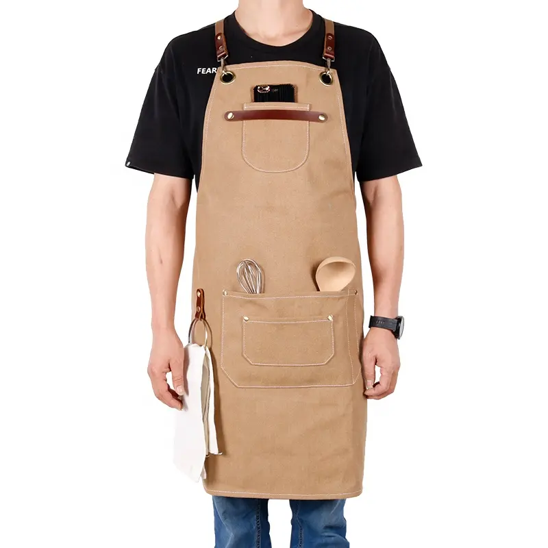 CHANGRONG Custom fashion Extra Long Ties Cross back Men Women canvas Chef Baking Bib Apron