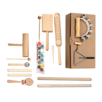 Educational Wooden Percussion Acoustic Drum Set for Children-Full Set with 6 Pieces
