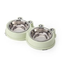 Bols pour chiens et chats en forme de grenouille, doubles bols durables en plastique, mangeoires antidérapantes, accessoires, vente en gros disponible, fabriqués à Jinhua Xuzhou
