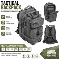 Sac à dos tactique Molle de haute qualité, imperméable, avec fermeture éclair, doublure en nylon, personnalisable, 9-60L, pour hommes
