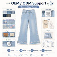 Jeans en denim brodés pour filles, taille élastique, doux, extensibles et respirants, pantalons décontractés pour enfants, vente en gros, OEM personnalisé, faible MOQ