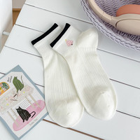 Chaussettes en coton pour femmes, légères, blanches, à revers courts, style japonais, bordure brodée mignonne