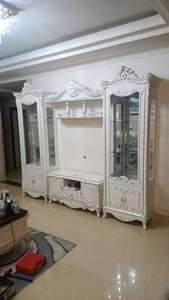 Ensemble Meuble <span class=keywords><strong>TV</strong></span> Classique Élégant Blanc, Dessus Décoratif avec Vitrine à Porte en Verre - Product Image 5