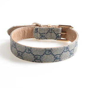 Luxury Monogram Pet <b>Collar</b> Leash Set Vintage Canvas Soft PU <b>Leather</b> Dog Walking Gear Adjustable Stylish Puppy Harness - Product Image 2