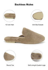 Nouveau Mocassins en fourrure de vison floue pour dames personnalisées chaudes pour l'<span class=keywords><strong>hiver</strong></span> Mule plate pour femmes Pantoufles moelleuses pour l'extérieur de la maison pour femmes - Product Image 5
