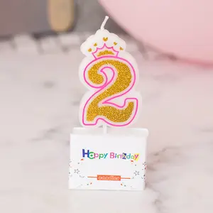 थोक धूम्रपान रहित मुकुट प्यारा केक सजावट 21 जन्मदिन की मोमबत्तियों की फोटो बेज नंबर 0-9 बच्चों को जन्मदिन की मोमबत्तियां