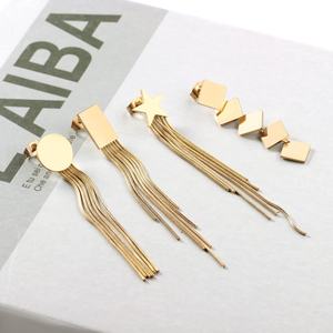 Ason Prix de Gros Nouveau Design Bijoux en Acier Inoxydable Plaqué Or 18K Pendentif Longues Boucles d'Oreilles Pendantes pour Femmes et Filles - Product Image 2