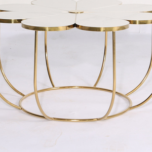 Moderno lusso in acciaio inossidabile <span class=keywords><strong>dorato</strong></span> con struttura a forma di fiore in marmo con piano in vetro piccolo <span class=keywords><strong>tavolino</strong></span> da caffè - Product Image 3