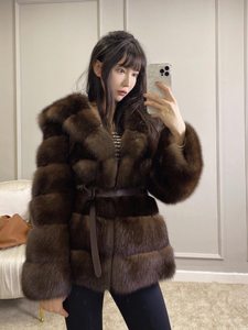 Russian <strong>Black</strong> Gold Starry-Studded <strong>Coat</strong> for <strong>Women</strong> 2025 Winter New Arrival Mid-Length Eco-Friendly Faux Fur Casual <strong>Hooded</strong> Jacket - Product Image 4
