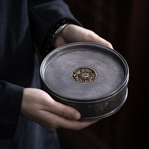 Antique Tin Teapot Stand Round With Lid Water Storage Five Oxen Design Kung Fu <b>Tea</b> <b>Set</b> - Product Image 1