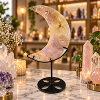 Décoration en cristal rose violet en forme de croissant de lune, sculpture de lune en pierre précieuse polie pour étagère de maison et espace de méditation