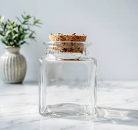 Toples Penyimpanan Makanan Kaca Mini Persegi 50ml Transparan Dengan Tutup Gabus Anti Bocor Wadah Bumbu Dapat Digunakan Kembali Untuk Dapur Rumah Tangga