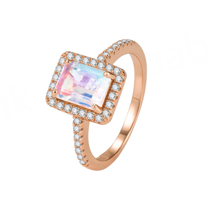 Bague de fiançailles en argent sterling 925 avec pierre de lune arc-en-ciel bleu éclatant, bijoux en pierres précieuses naturelles, plaqué rhodium - Product Image 2