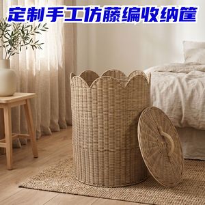 Customized minimalist bathroom/home <b>large</b> laundry <b>basket</b>, cross-border Nordic style handmade imitation rattan storage <b>basket</b> - Product Image 4