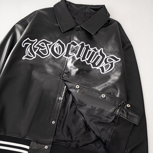 Chaquetas Bomber de Invierno Unisex Personalizadas OEM, Chaqueta Varsity de Motociclista con Cuello Alto y Botones, Bordado, Poliéster/Algodón, Estilo Urbano - Product Image 1