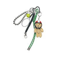 Breloques de sac en chaîne de perles de coton argentées, style punk, écologiques, luxueuses, mignonnes, en forme de casque et d'ours en peluche, avec pendentif décoratif