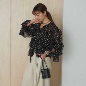 Nouvelle Blouse d'été 2026 en Chiffon à Pois, Style Chic Français, avec Volants Épais, Manches Longues et Taille à Nouer, Élégante Chemise Marron - Product Image 3